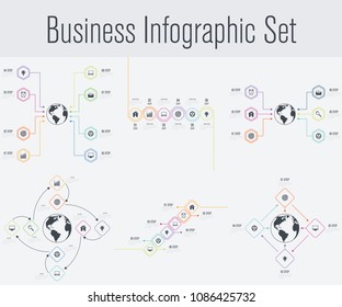 Set with infographics. Data and information visualization. Template. Stock vector. Dynamic infographics stylish geometric. element for design business invitations, gift cards, flyers and brochures