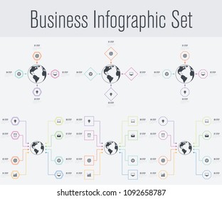 Set with infographics. Data and information visualization. Template. Stock vector. Dynamic infographics stylish geometric. element for design business invitations, gift cards, flyers and brochures