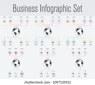 Set with infographics. Data and information visualization. Template. Stock vector. Dynamic infographics stylish geometric. element for design business invitations, gift cards, flyers and brochures