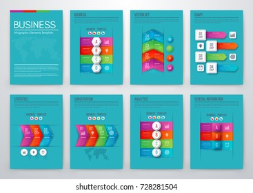Set with infographics. Data and information visualization. Template. Stock vector. Dynamic infographics stylish geometric. element for design business invitations, gift cards, flyers and brochures