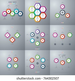 Set with infographics. Data and information visualization. Template. Stock vector. Dynamic infographics stylish geometric. element for design business invitations, gift cards, flyers and brochures