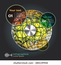 set infographics with dots and lines on a dark background on theme digital technology and internet