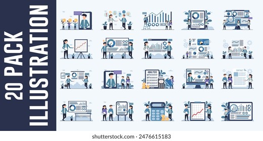 Set of infographics elements with business people. Flat style vector illustration