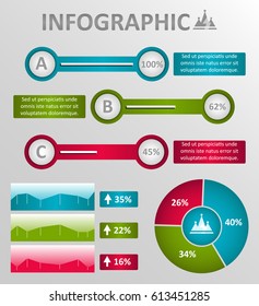 Set of infographics elements charts, graphs, circle charts, diagrams. Flat and 3D design. Vector. Easy to edit.