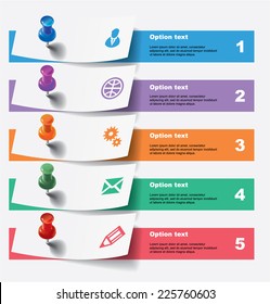 Set of infographics elements in the form of pinned paper tape for various purposes. Vector Illustration