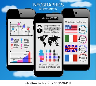  Set of infographics elements. Mobile phone design. Vector illustration.