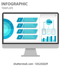 Set of infographics elements with monitor
