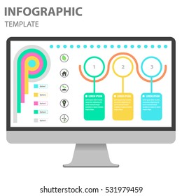 Set of infographics elements with monitor