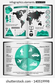 Set of infographics elements. Open book design. Vector illustration.