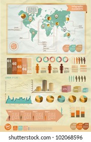 Set of infographics elements.Old paper texture. Vintage style design
