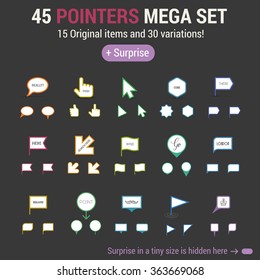 Set of infographics elements - pointers, arrows, signs and flags. Flat vector illustration.