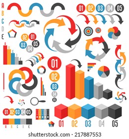 Set of infographics elements. Vintage style vector. Isolated infographic charts diagrams arrows and banners for business development and marketing. Business infographic for presentation. 