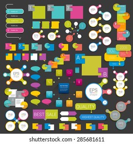 Set of infographics flat design web elements. Schemes, boxes, speech bubbles, buttons. Vector illustration.