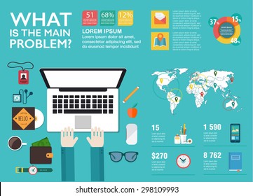 Set infographics in flat style. Vector illustrations about management, digital projects, clients brief, design and communication. Use in website, corporate report, presentation, advertising, marketing