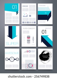 Set of Infographics, Flyer and Brochure Designs. Vector brochure design templates collection. Applications and Infographic Concept. Flyer, Brochure Design Templates set. 