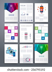 Set of Infographics, Flyer and Brochure Designs. Vector brochure design templates collection. Applications and Infographic Concept. Flyer, Brochure Design Templates set. 