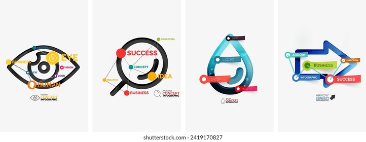 Set of infographics with line design icons. Vector illustration For Wallpaper, Banner, Background, Card, Book Illustration, landing page