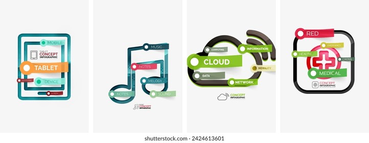 Set of infographics with line design icons. Vector illustration For Wallpaper, Banner, Background, Card, Book Illustration, landing page