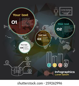 Set for infographics on a dark background with world map