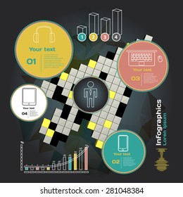 Set for infographics on a dark background with abstract three-dimensional arrow