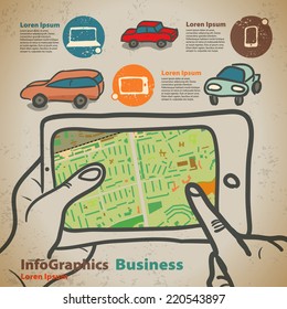 Set for infographics on navigation on mobile devices, tablet