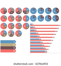 set of infographics, pie diagrams, charts, graphs, arrows
