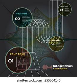 set of infographics with sound waves on dark background