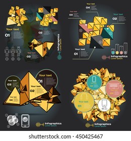 set infographics with sound waves on a dark background