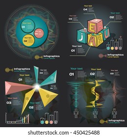 set infographics with sound waves on a dark background