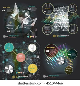 set infographics with sound waves on a dark background