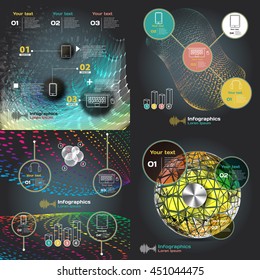 set infographics with sound waves on a dark background
