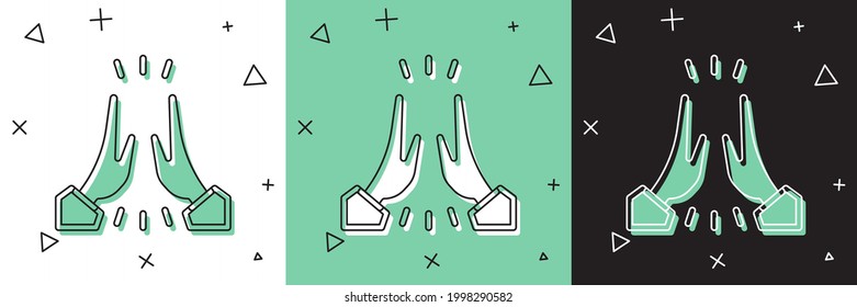 Set Informal greeting icon isolated on white and green, black background. Happy people giving high five.  Vector