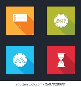 Set Information, Clock 24 hours, Five stars rating review and Hourglass icon. Vector