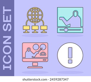 Set Information, Computer network, Online education and Online education icon. Vector
