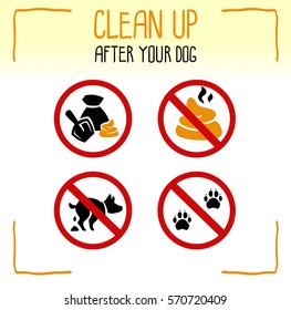Set of information dog icons. Clean up after your dog