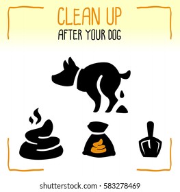 Set of information dog icons. Clean up after your dog