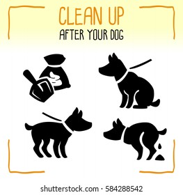 Set of information dog icons. Clean up after your dog