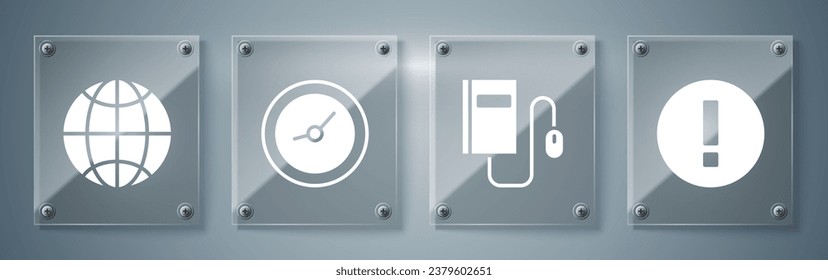 Set Information, Electronic book with mouse, Clock and Social network. Square glass panels. Vector