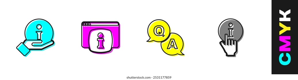 Definir informações, Monitorar com informações de perguntas frequentes, Pergunta e resposta e ícone. Vetor