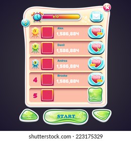 Set Information panel with beautiful shiny buttons and the various elements of the game design for computer games