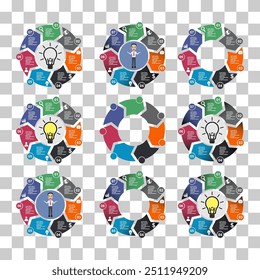 Set of Information round diagram 8 steps, infographic graphic pie design, marketing vector illustration .