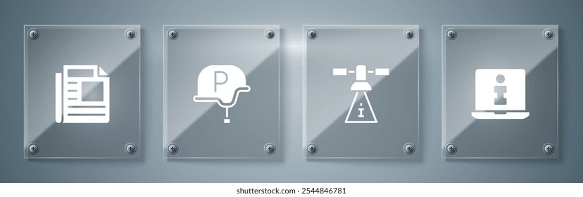 Set Information, Satellite, War journalist and News. Square glass panels. Vector