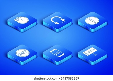 Set Information, Stopwatch, Mobile with FAQ information, Clock 24 hours, Headphones and  icon. Vector