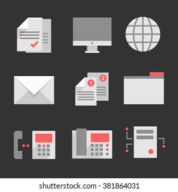Set of  Information Technology flat icons on dark background