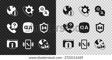 Set Information, Telephone 24 hours support, Question and Answer, Monitor with FAQ information,  and  icon. Vector