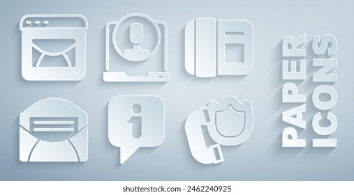 Set Information, Telephone handset, Mail e-mail, with shield, 24 hours support and  icon. Vector