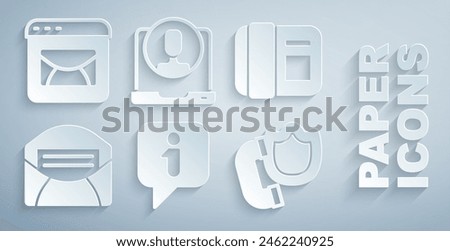Set Information, Telephone handset, Mail e-mail, with shield, 24 hours support and  icon. Vector