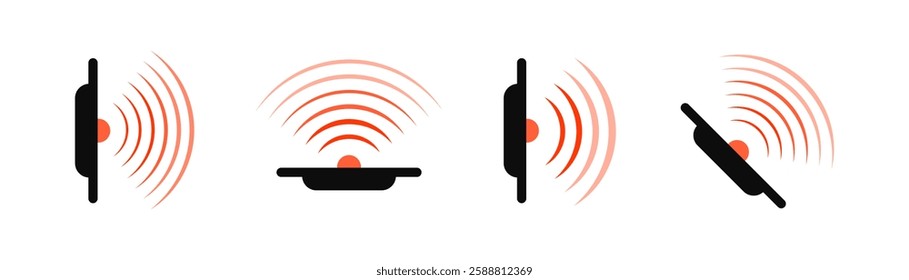 Set of infrared light, led red light signal vector icons