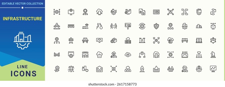 Set of Infrastructure line icon. Pack of industry, architecture, urban, city, road, building and more. Collection for mobile and web apps. Urban icon set. Pixel perfect. Vector illustration.