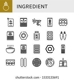Set of ingredient icons. Such as Beet, Mayonnaise, Onion rings, Silicone, Peanut, Egg, Beans, Nut, Meatball, Carrot, Dough, Pasta, Cucumber, Egg carton, Fried eggs , ingredient icons